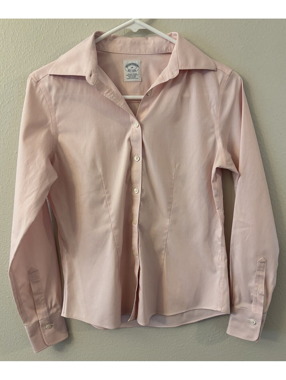 Womens Brooks Brothers Non-Iron Stretch Fitted Pink Dress Shirt Button Up P2